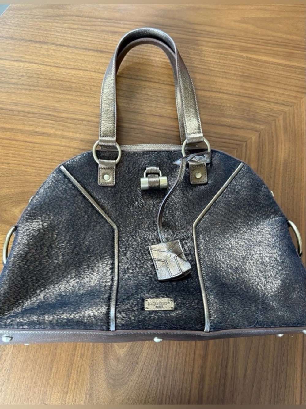 YSL Brown/Gold Pony Hair Muse bag